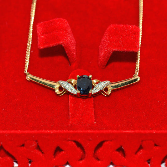 9ct Gold - Sapphire & Diamond Lavaliere Necklace front close in box