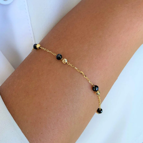 Gold & Onyx Bead bracelet on Wrist