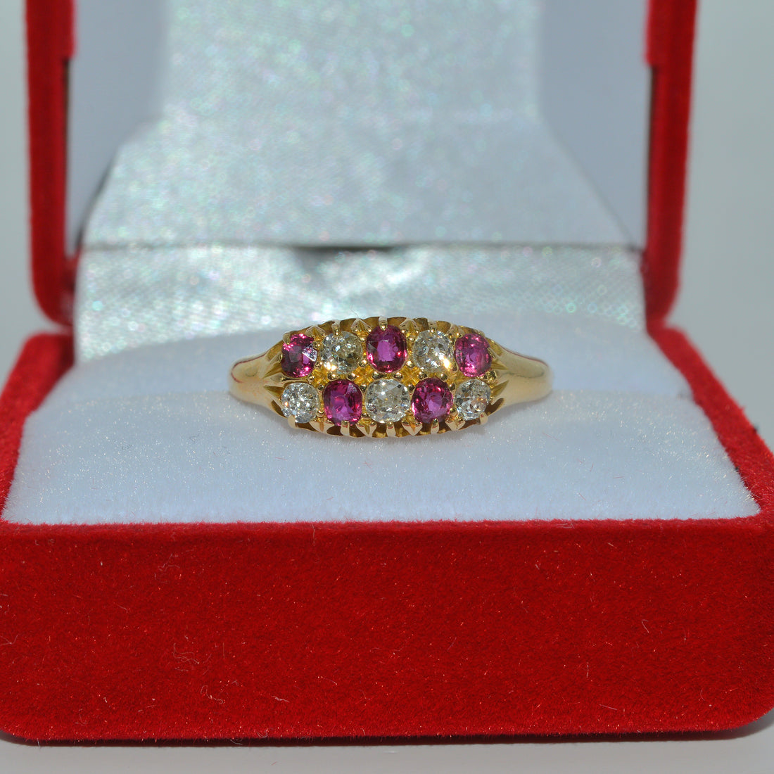 Victorian Era - Antique 18ct Gold - Ruby & Diamond Ring. front on