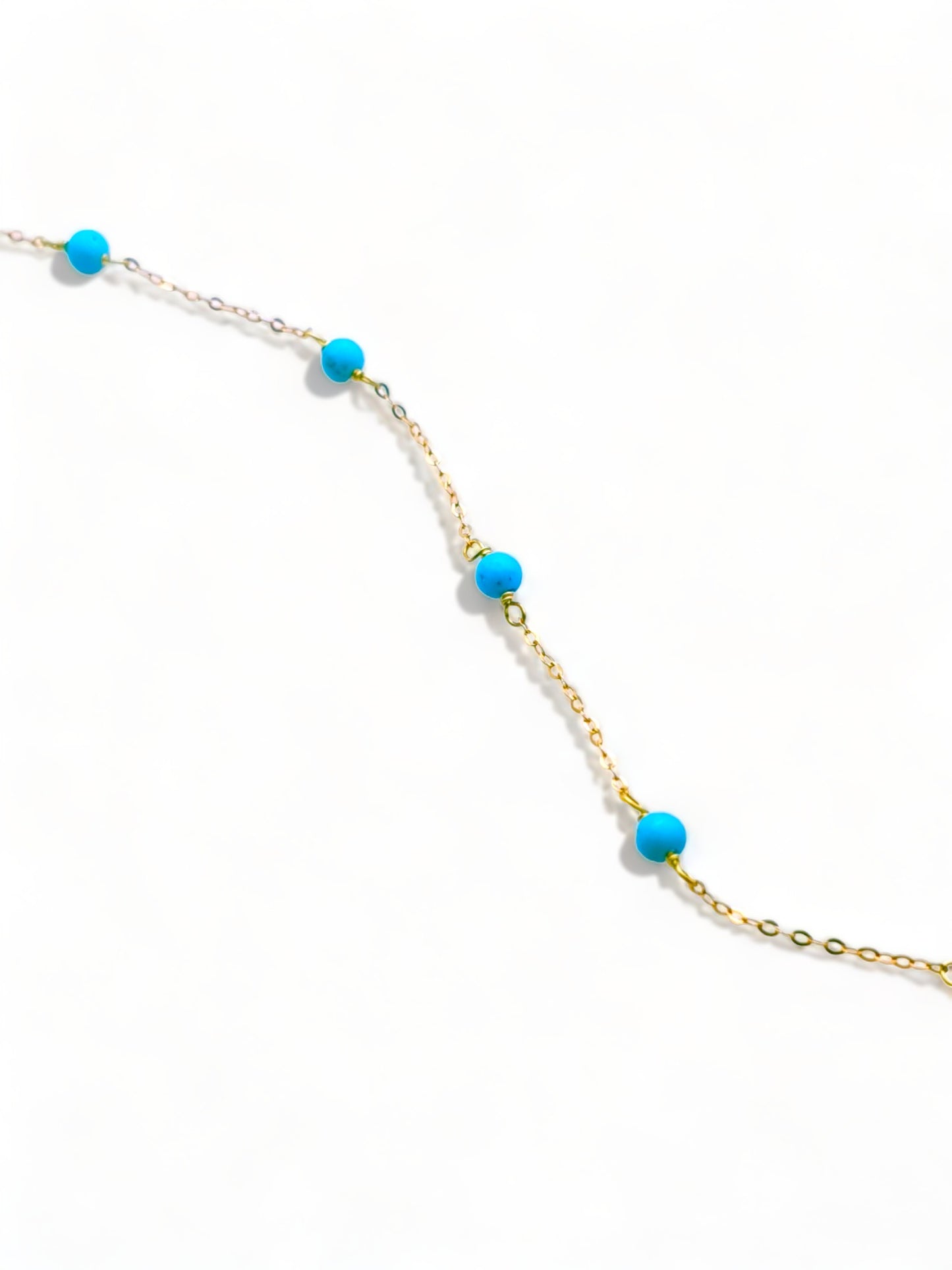 Solid 18ct Gold Women's Turquoise Bead Bracelet, top down photo