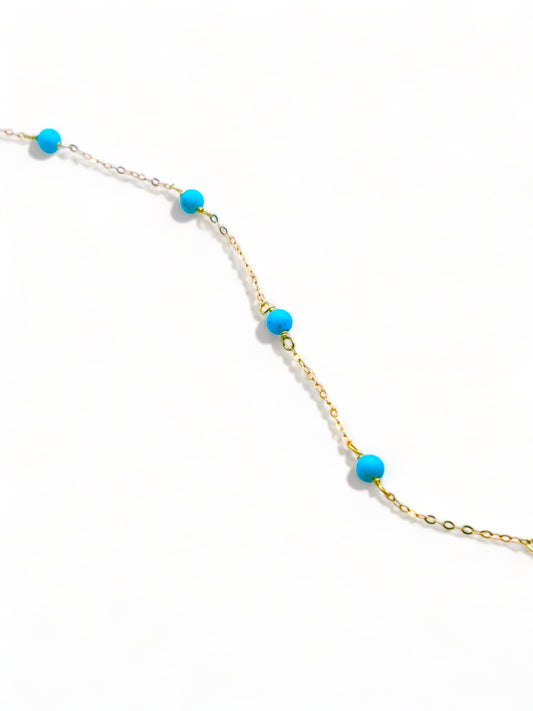 Solid 18ct Gold Women's Turquoise Bead Bracelet, top down photo