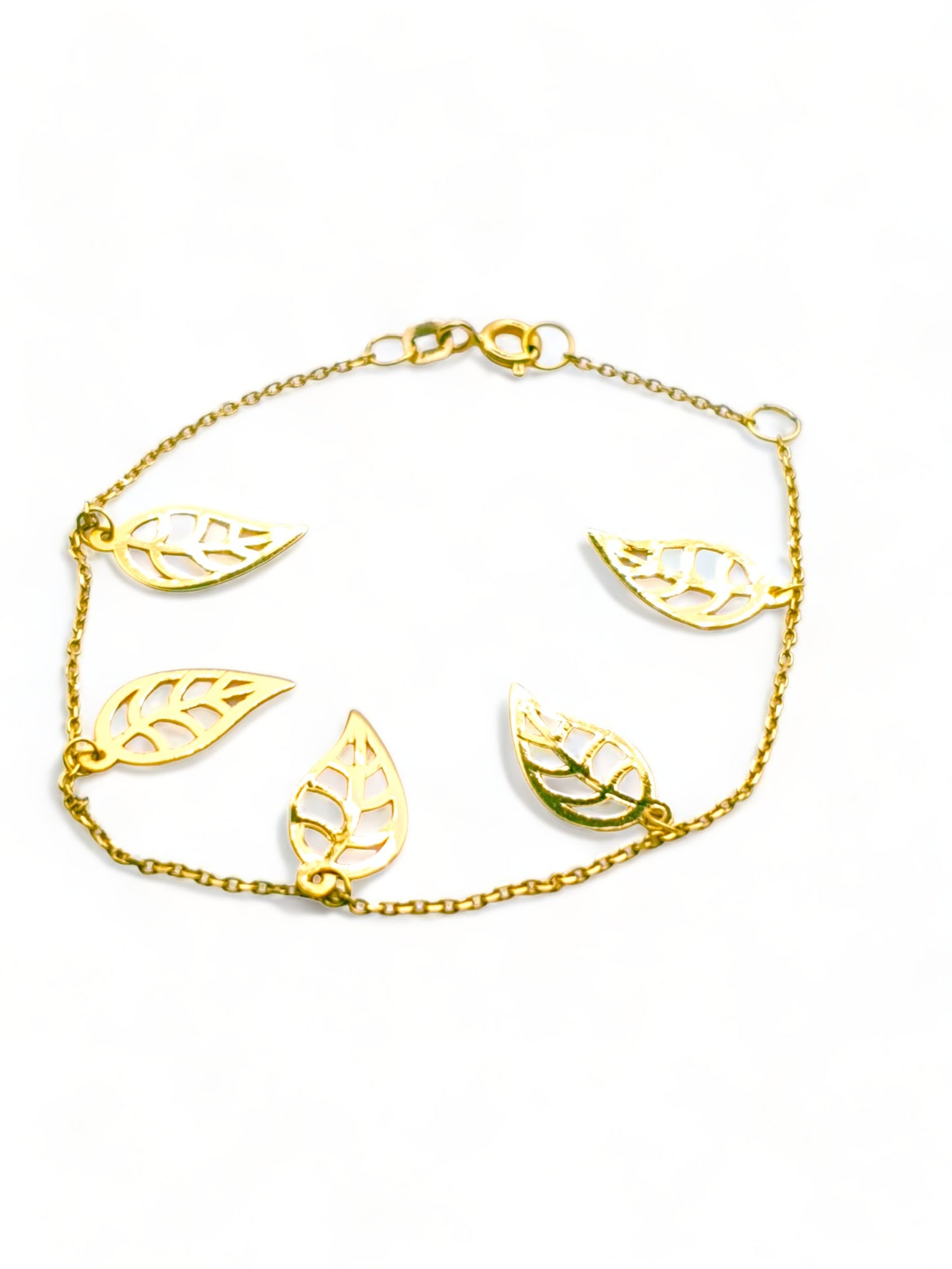 Solid 18ct Gold Women's Leaf Of Life Bracelet, top down photo full