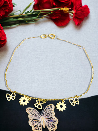 Solid 18ct Gold Women's Flowers & Butterflies Bracelet, lifestyle photo