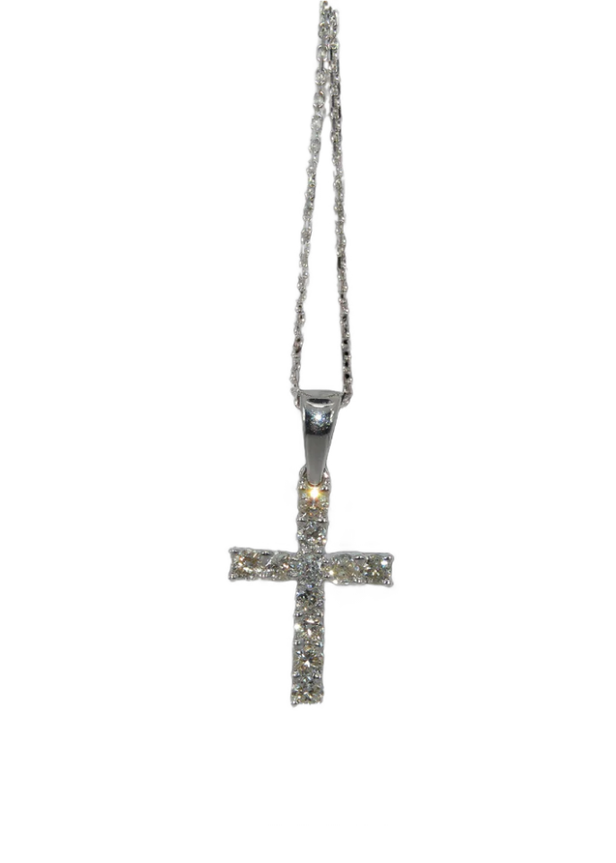 9ct White Gold - Diamond Cross Necklace