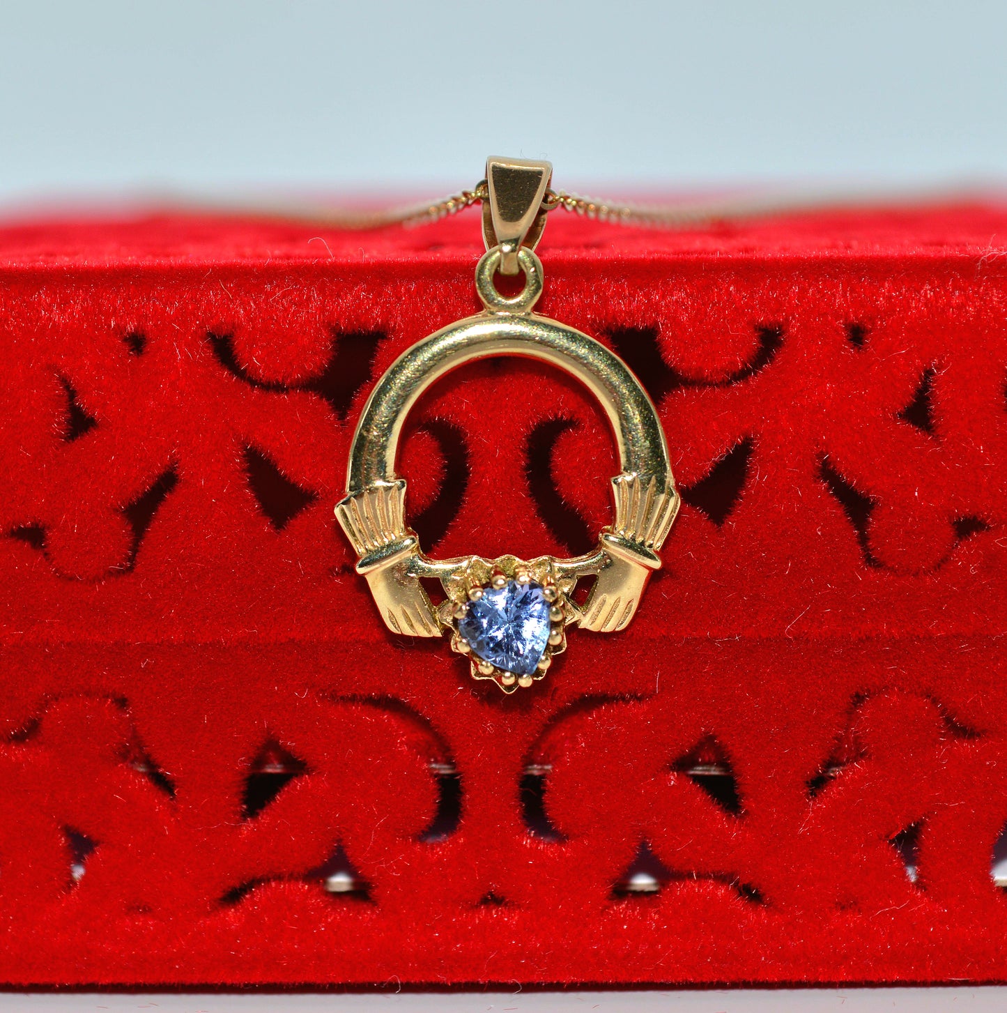 9ct Gold - Sapphire Claddagh Necklace