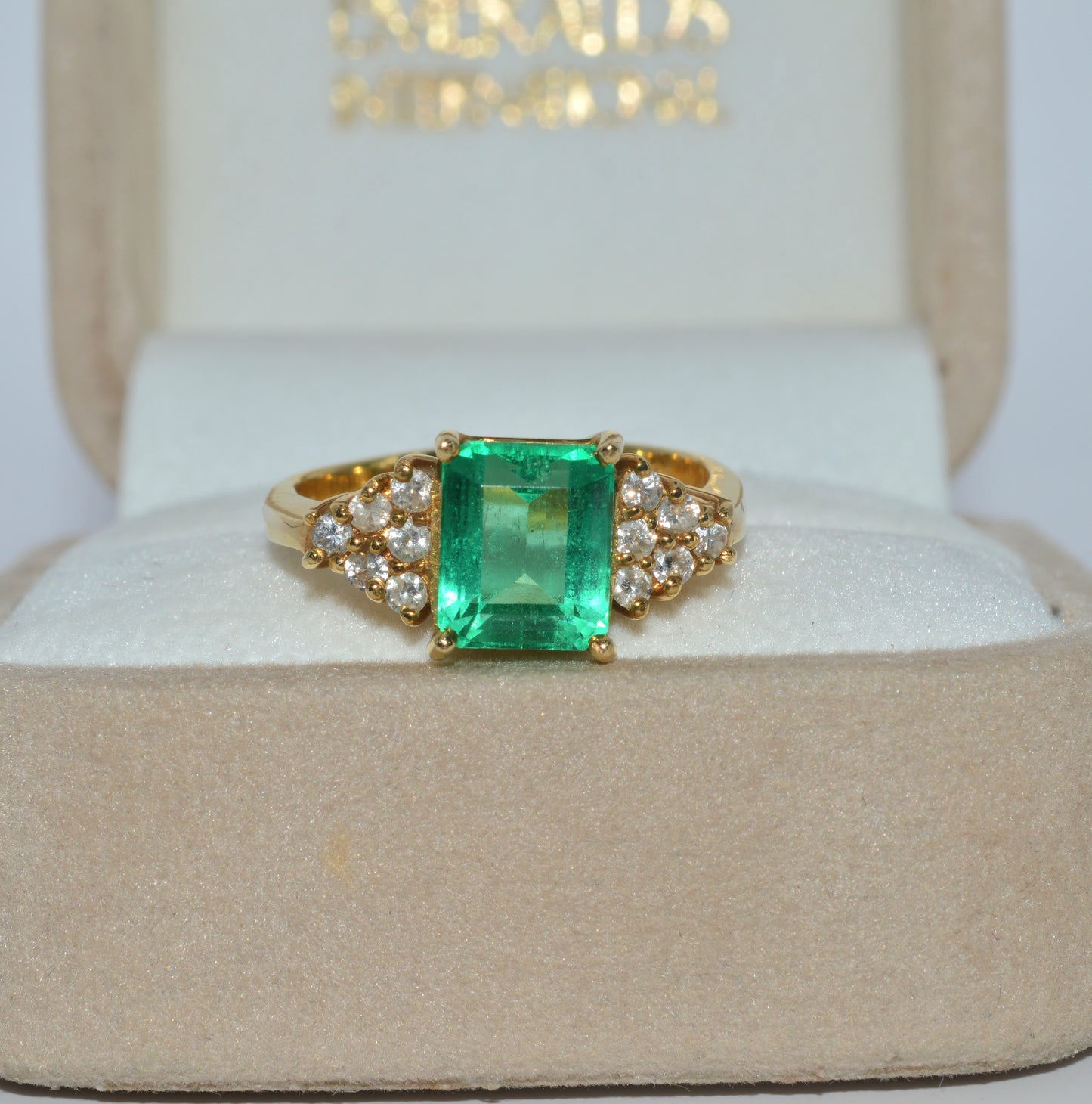 18ct Gold - Colombian Emerald & Diamond Ring front