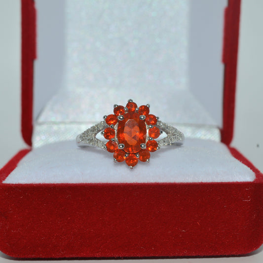 9ct White Gold - Fire Opal & Diamond Ring front