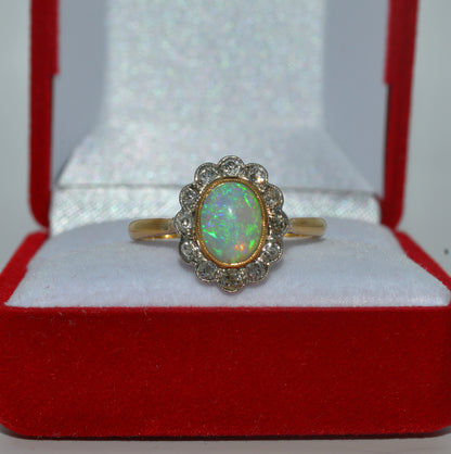 19th Century - 18ct Gold Opal & Diamond Cluster Ring front om