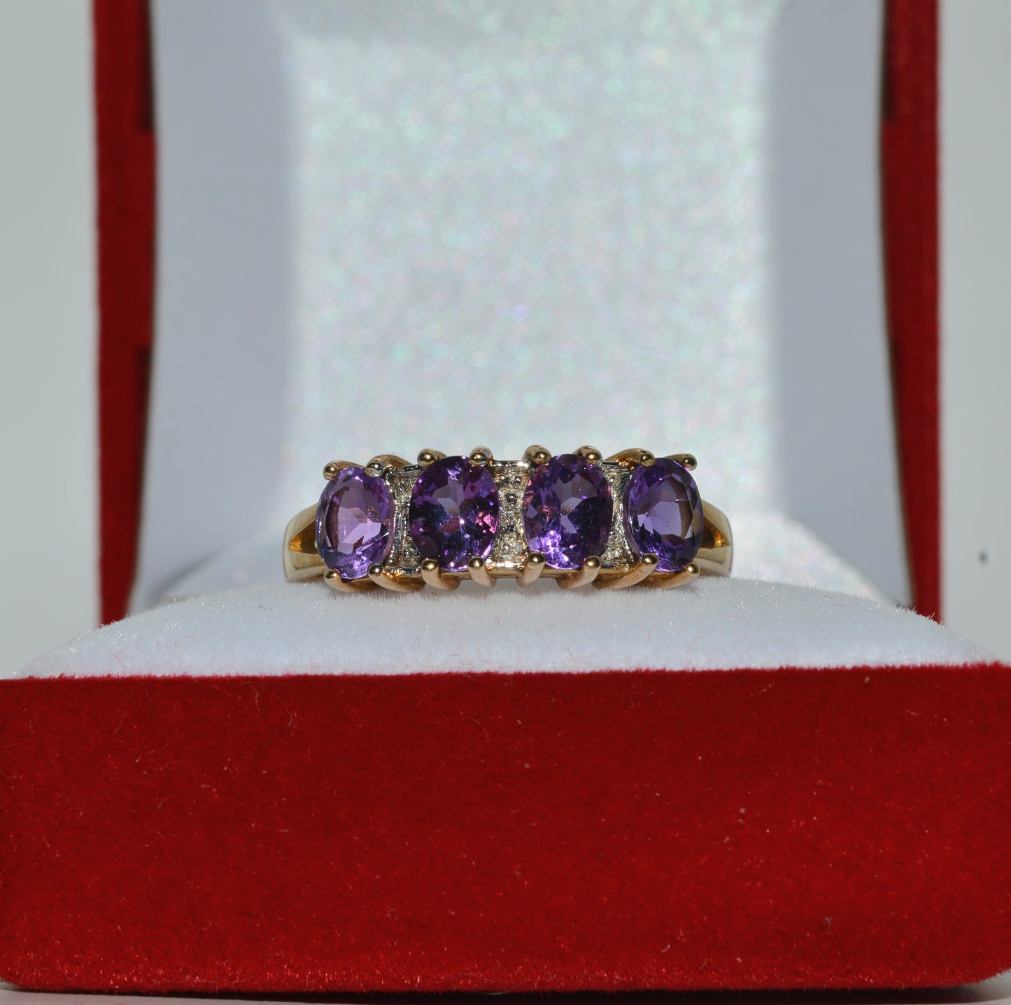 9ct Gold - Amethyst & Diamond 4 Stone Ring front