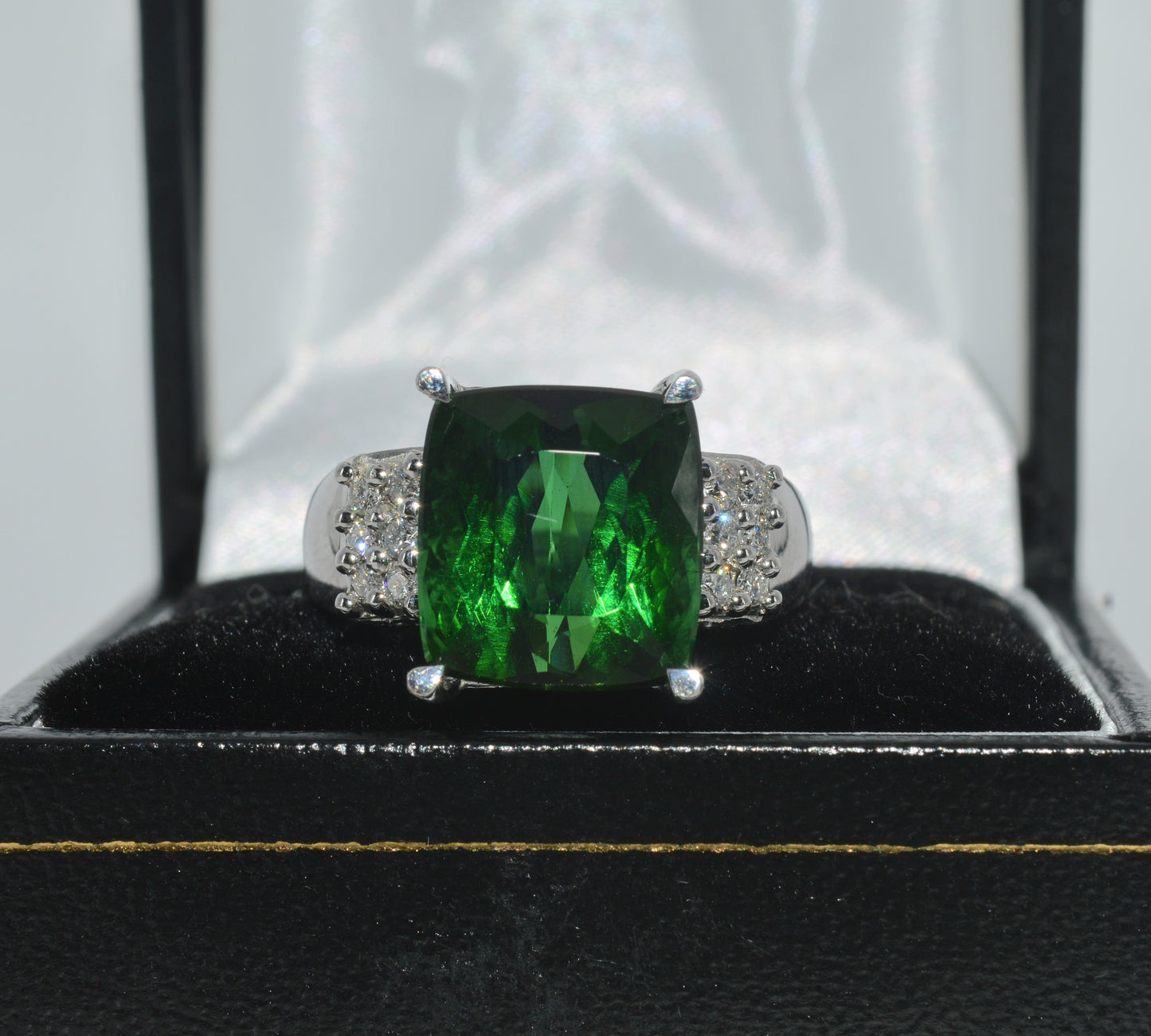 18ct White Gold - Large Tourmaline & Diamond Cocktail Ring front