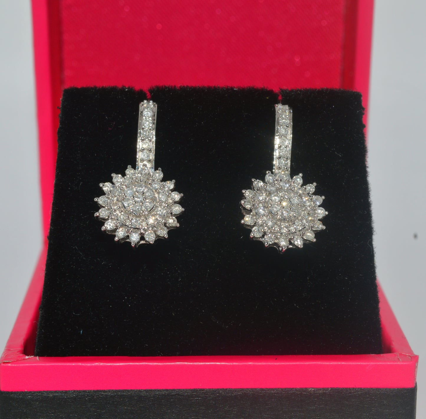 9ct White Gold - Diamond Cluster Earrings front 2