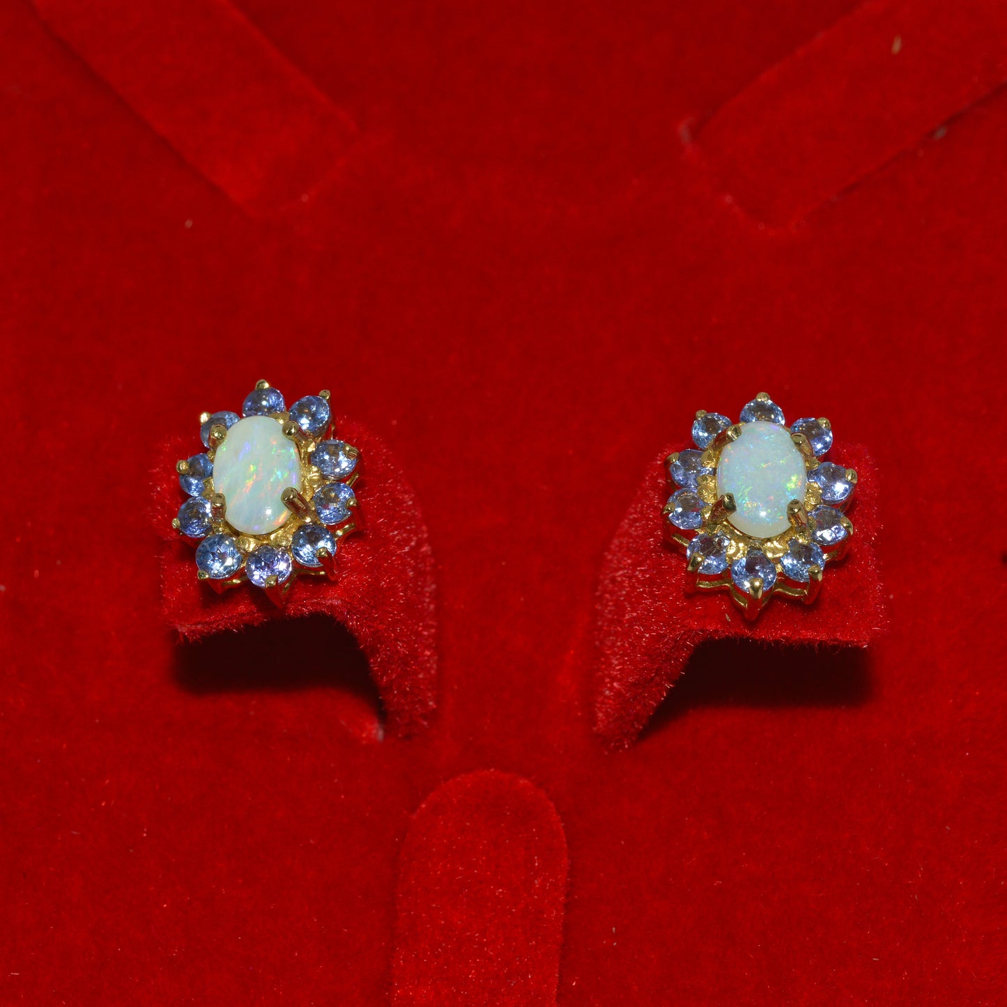 10ct Gold - Opal & Tanzanite Stud Earrings up