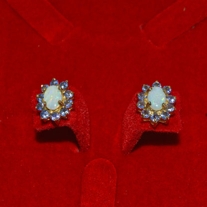 10ct Gold - Opal & Tanzanite Stud Earrings up