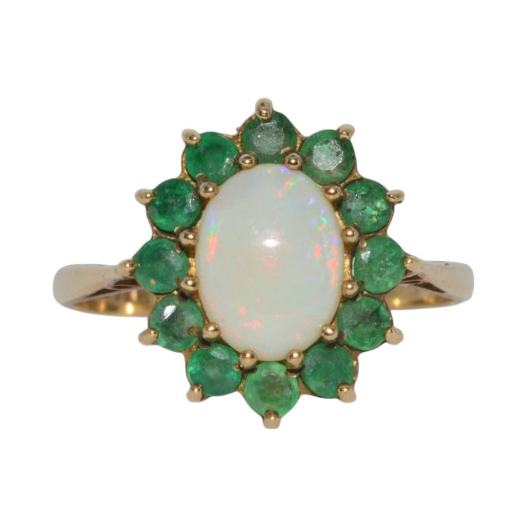 9ct Gold - Opal & Emerald Cluster Ring front