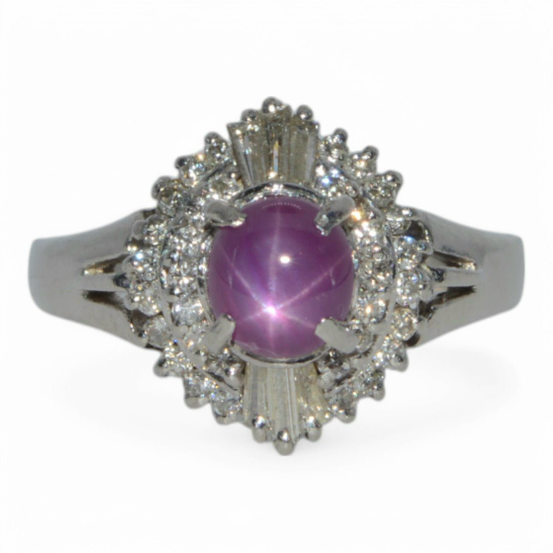 Platinum - 6 Ray Star Ruby & Diamond Cluster Ring front