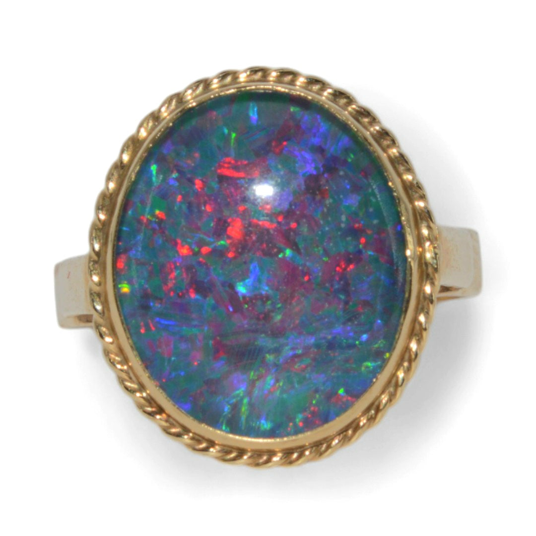 9ct Gold - Black Opal Triplet Ring front