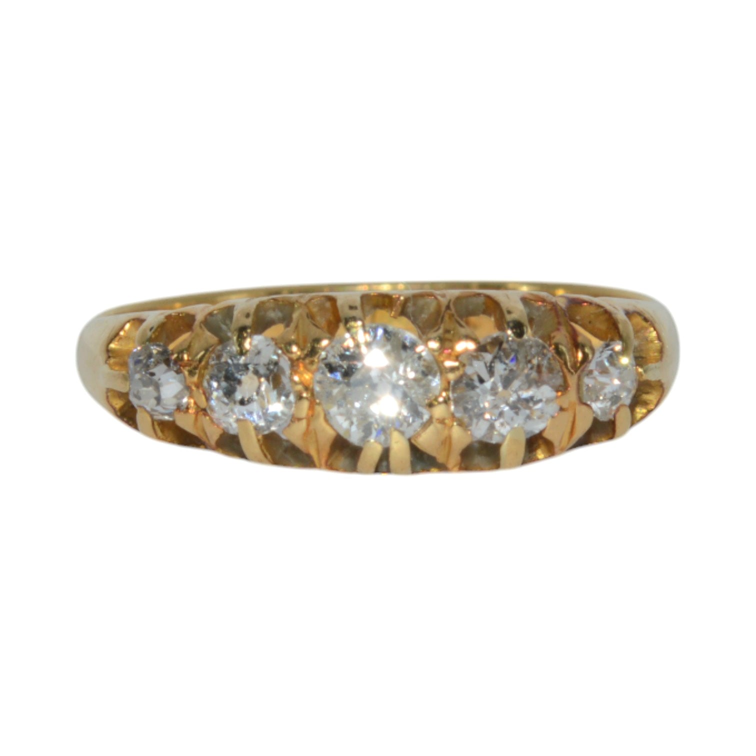 Late Victorian Era - Antique 18ct Gold - Diamond 5 Stone Ring front