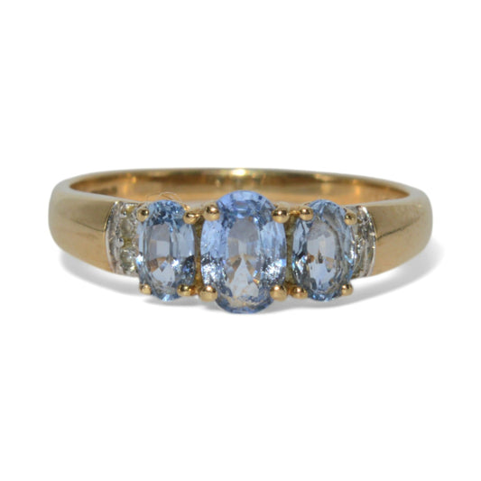 9ct Gold - Sapphire & Diamond Trilogy Ring front