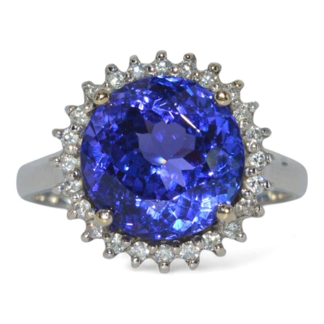 18ct White Gold - 4.5ct Tanzanite & Diamond Cluster Ring front