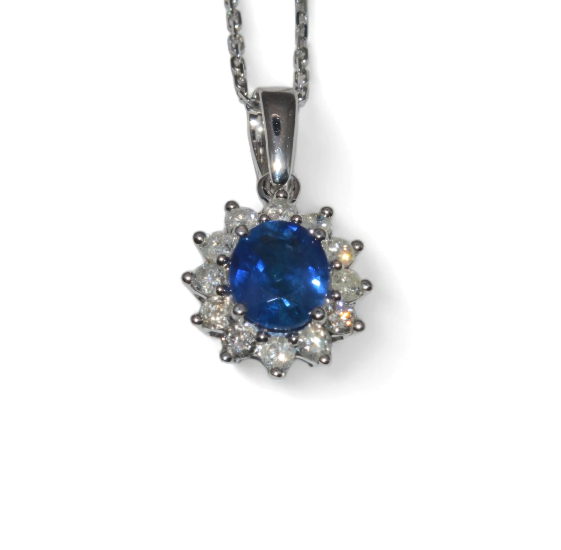 9ct White Gold - Sapphire & Diamond Cluster Necklace front