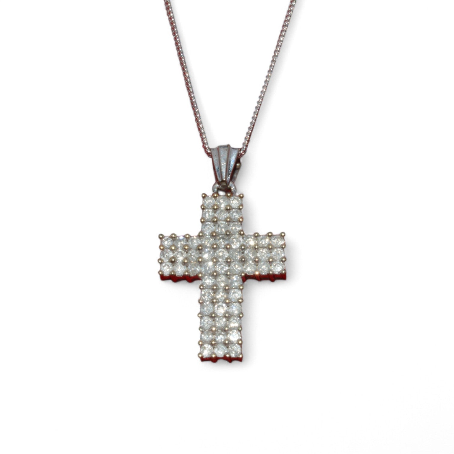 9ct White Gold - Diamond Cross Necklace front on