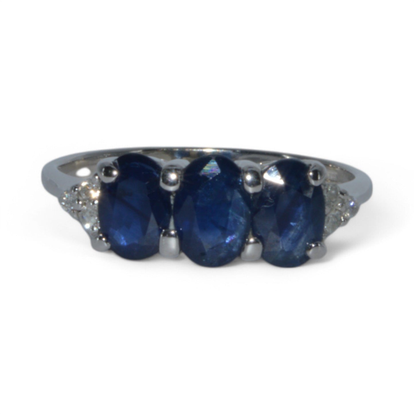 9ct White Gold - Sapphire Trilogy & Diamond Ring front