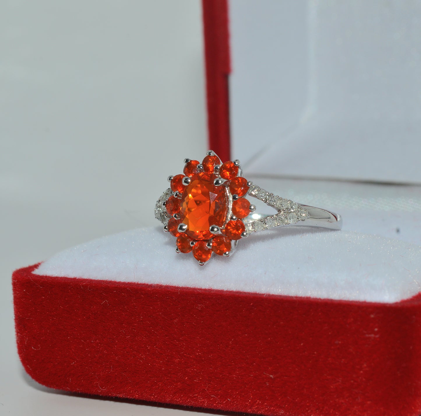 9ct White Gold - Fire Opal & Diamond Ring left