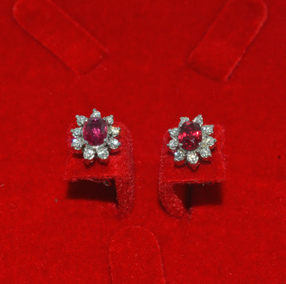 18ct White Gold - Ruby & Diamond Earrings up