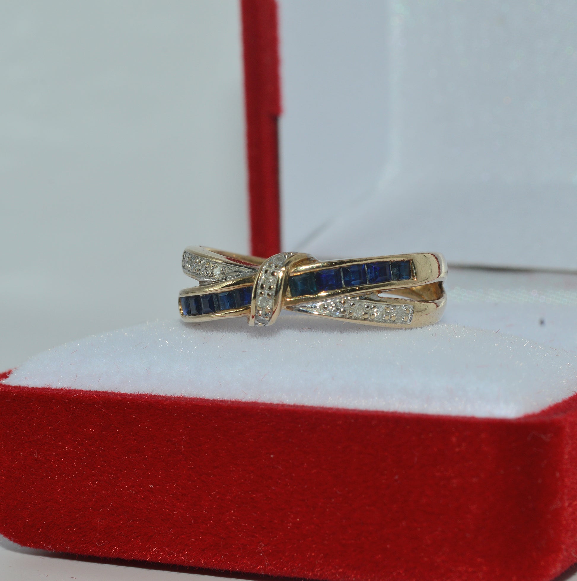 9ct Gold - Sapphire & Diamond Crossover Ring left