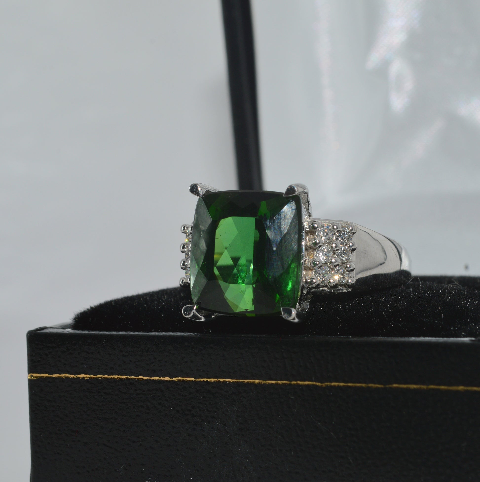 18ct White Gold - Large Tourmaline & Diamond Cocktail Ring left