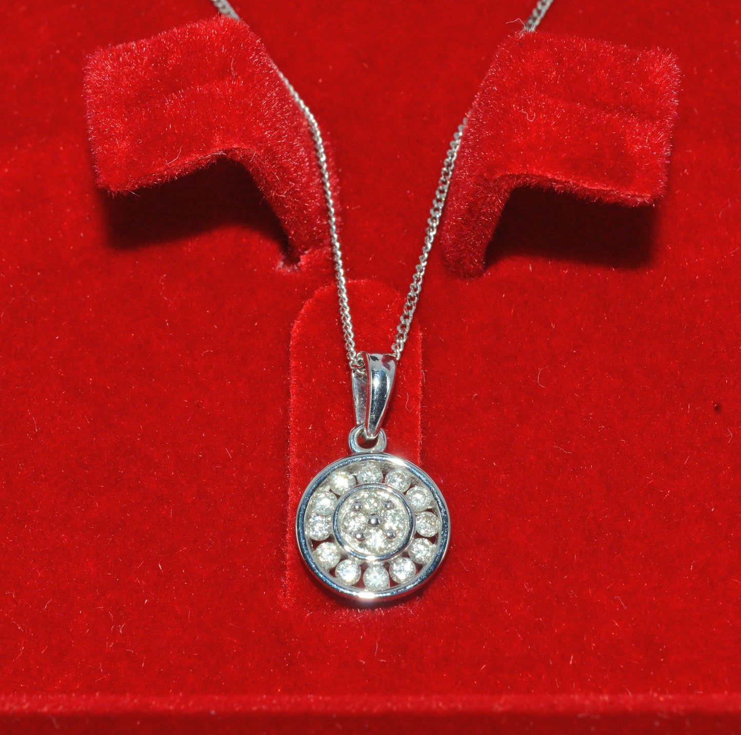 9ct White Gold - Diamond Cluster Necklace front