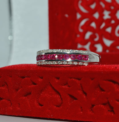 9ct White Gold - Ruby & Diamond Half Eternity Ring left