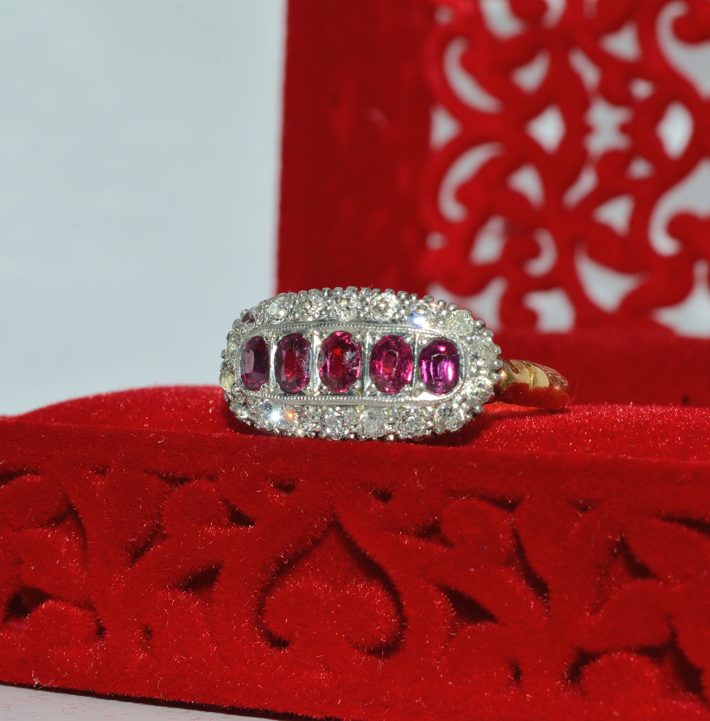 Edwardian Era - Antique 1908 - 18ct Gold Ruby & Diamond Ring left