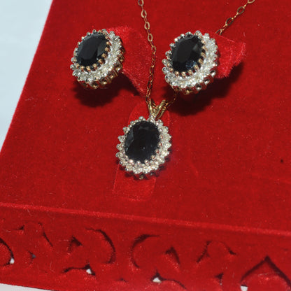 9ct Gold - Sapphire & Diamond Earring & Necklace Set left