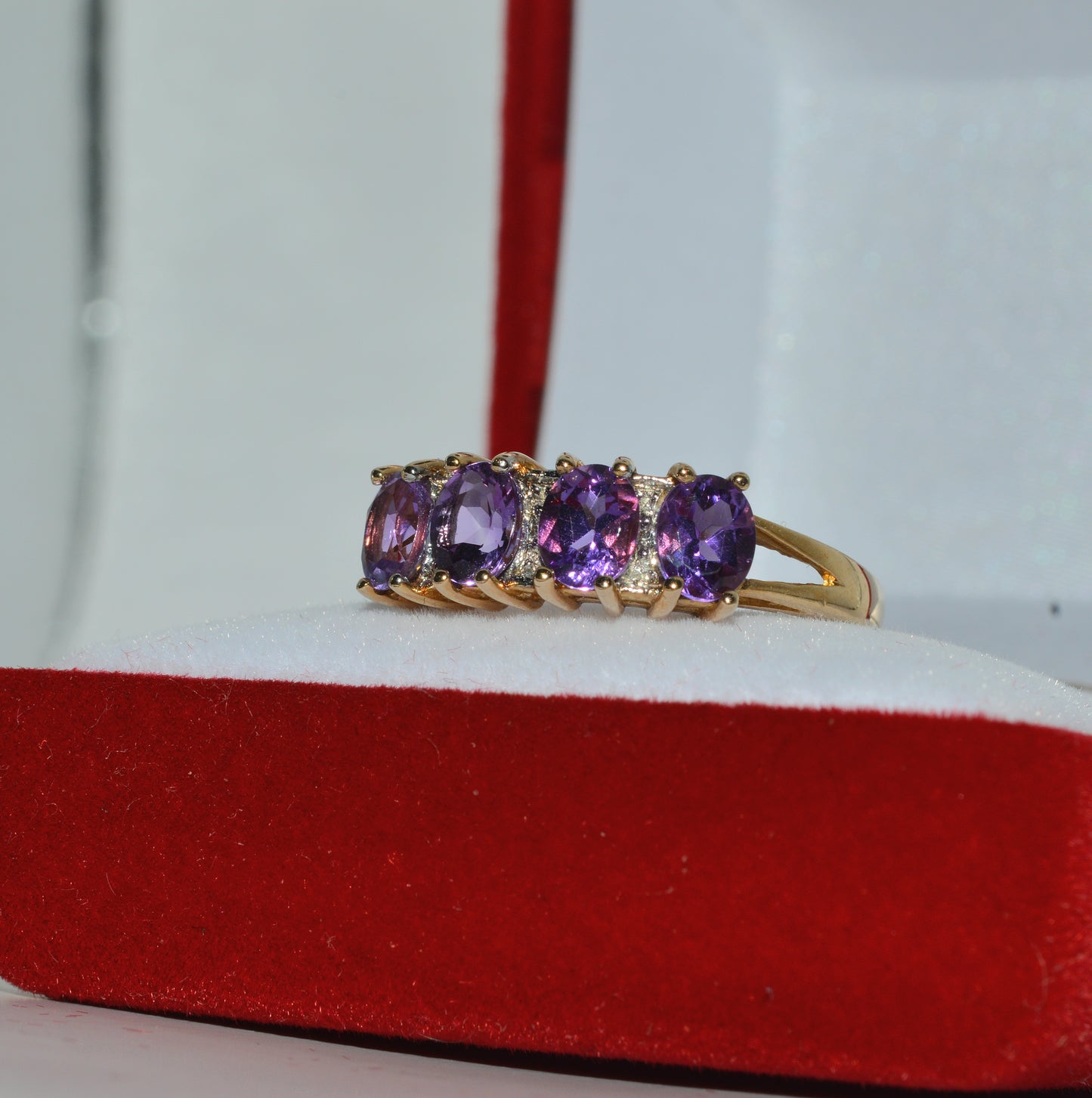 9ct Gold - Amethyst & Diamond 4 Stone Ring left