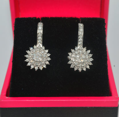 9ct White Gold - Diamond Cluster Earrings front