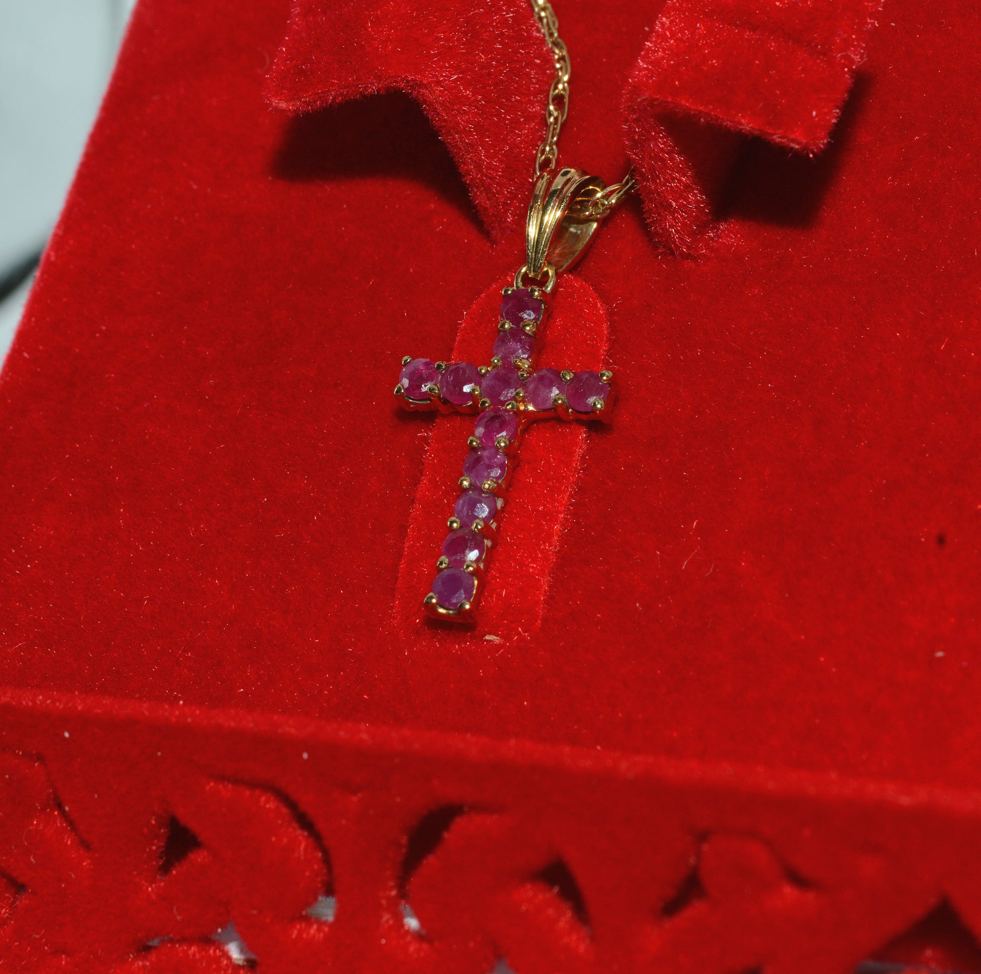 9ct Gold - Ruby Cross Necklace left