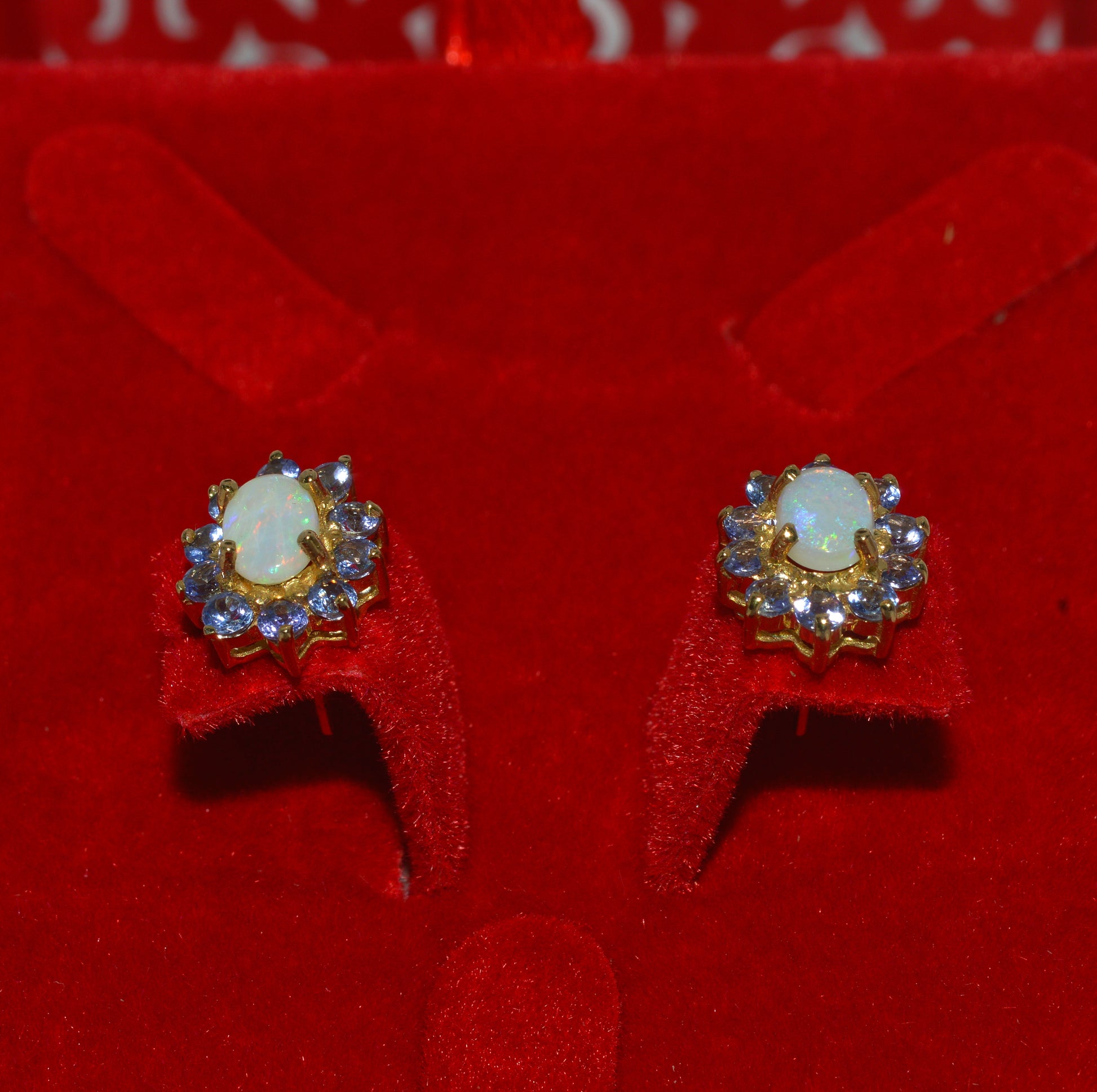 10ct Gold - Opal & Tanzanite Stud Earrings fully up