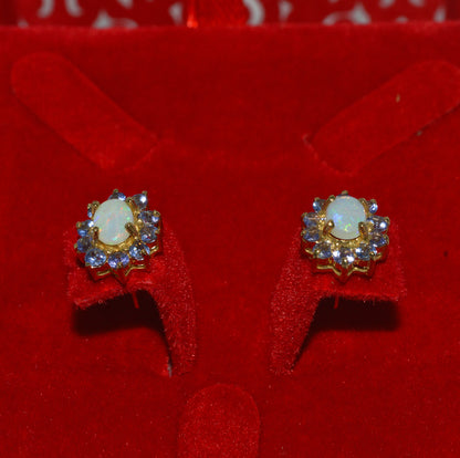 10ct Gold - Opal & Tanzanite Stud Earrings fully up