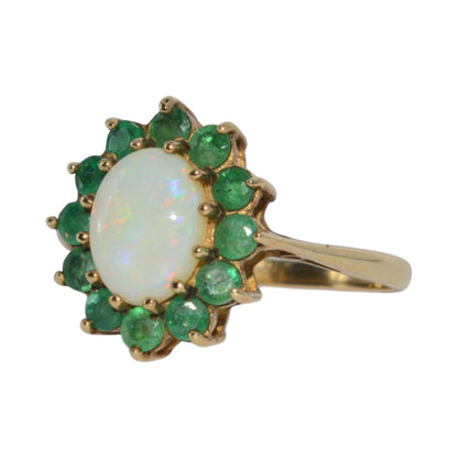 9ct Gold - Opal & Emerald Cluster Ring left