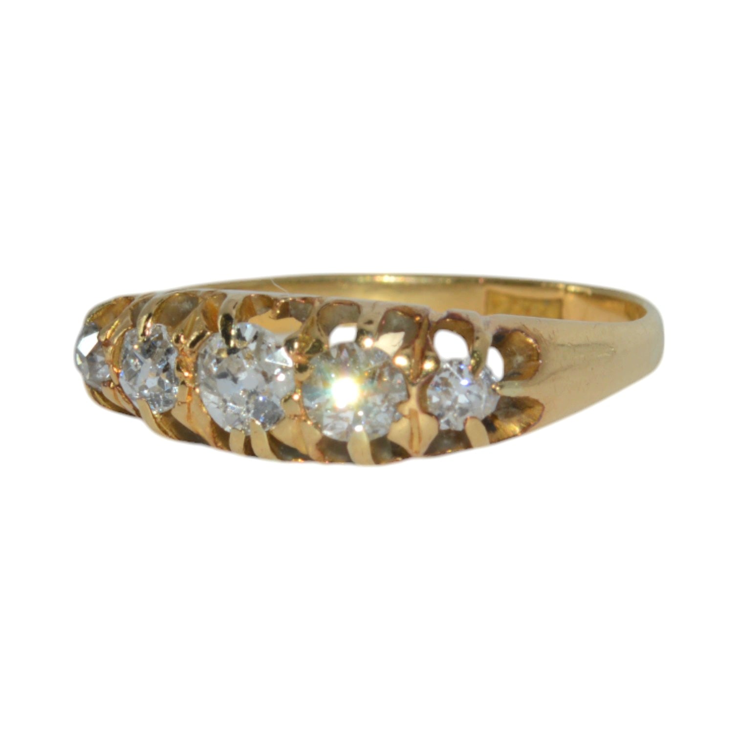 Late Victorian Era - Antique 18ct Gold - Diamond 5 Stone Ring left