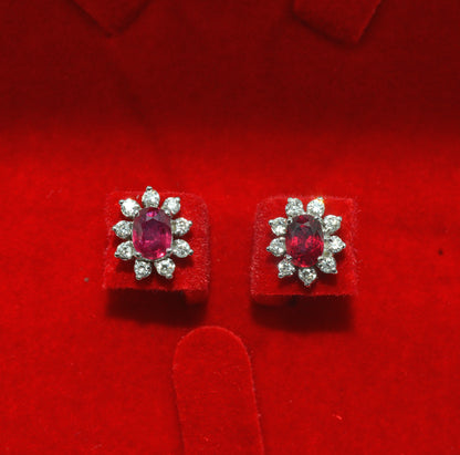 18ct White Gold - Ruby & Diamond Earrings front