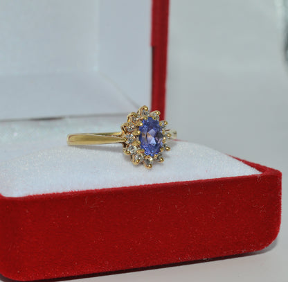 Vintage 1987 - 18ct Gold - Tanzanite & Diamond Cluster Ring right