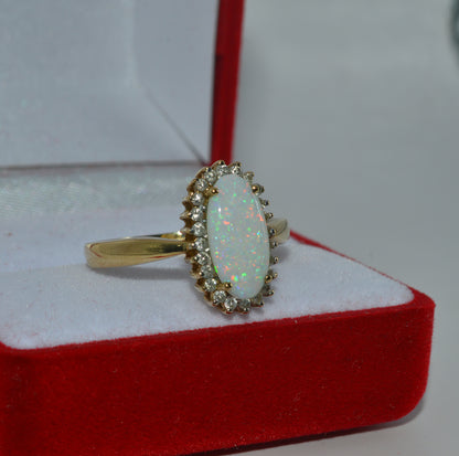 9ct Gold - Diamond & Opal Cluster Ring right