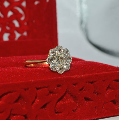 Edwardian Era - Antique 18ct Gold & Platinum - Diamond Cluster Ring right