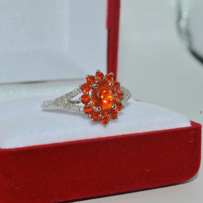 9ct White Gold - Fire Opal & Diamond Ring right