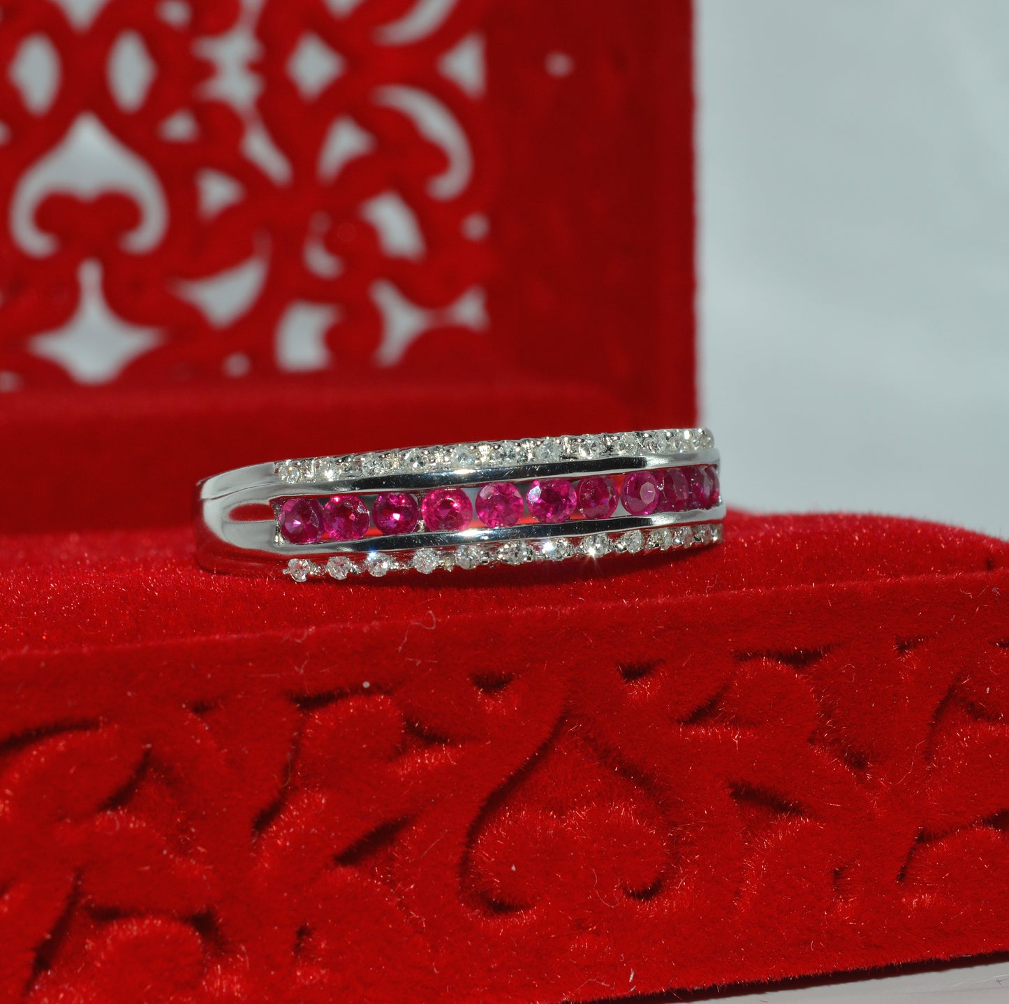 9ct White Gold - Ruby & Diamond Half Eternity Ring right