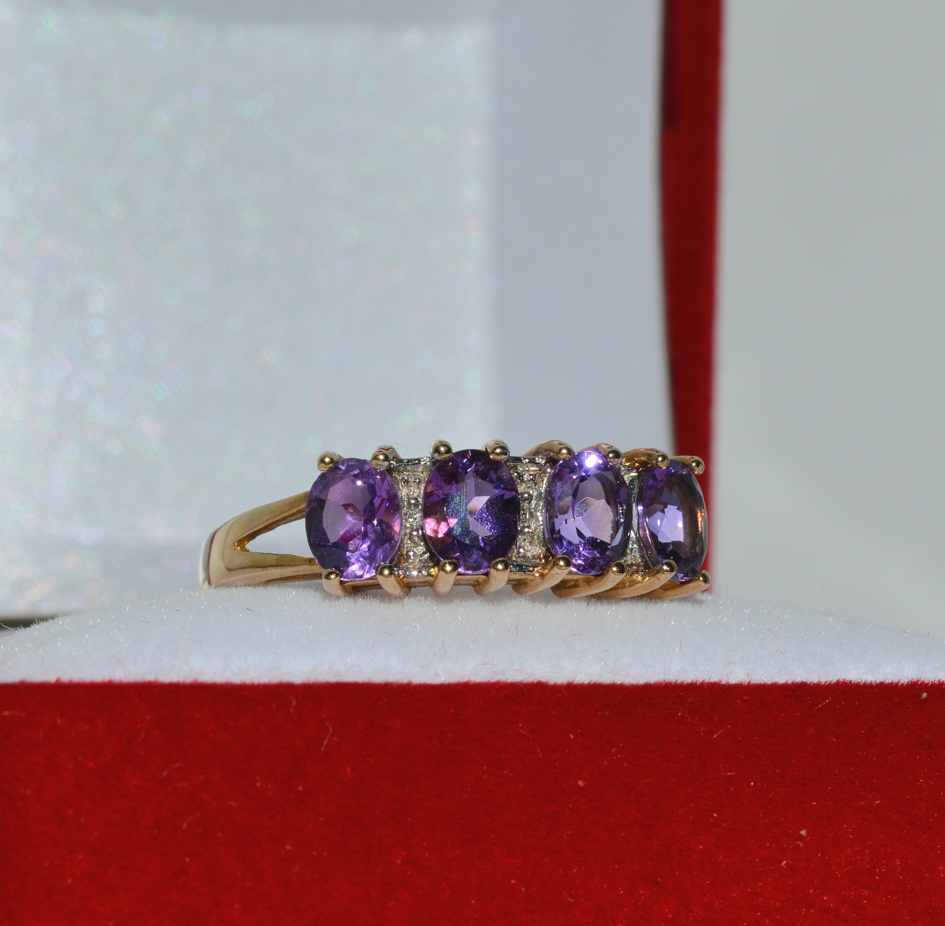 9ct Gold - Amethyst & Diamond 4 Stone Ring right