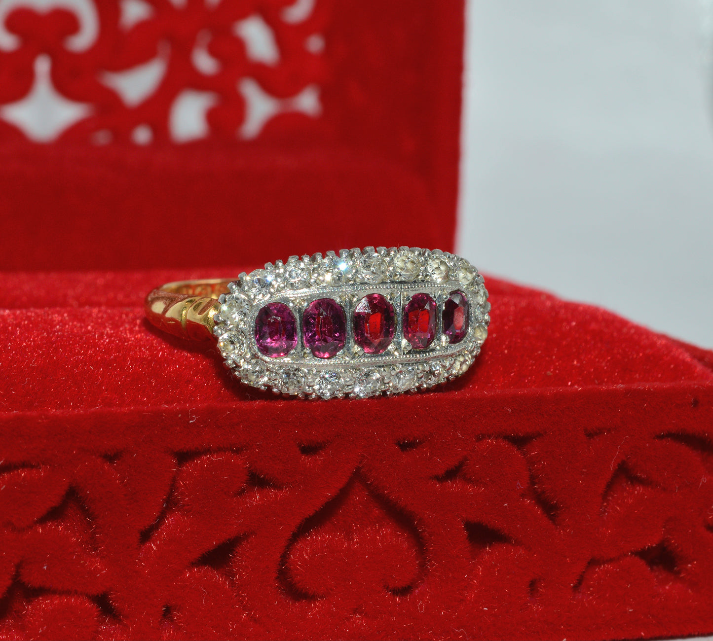 Edwardian Era - Antique 1908 - 18ct Gold Ruby & Diamond Ring right