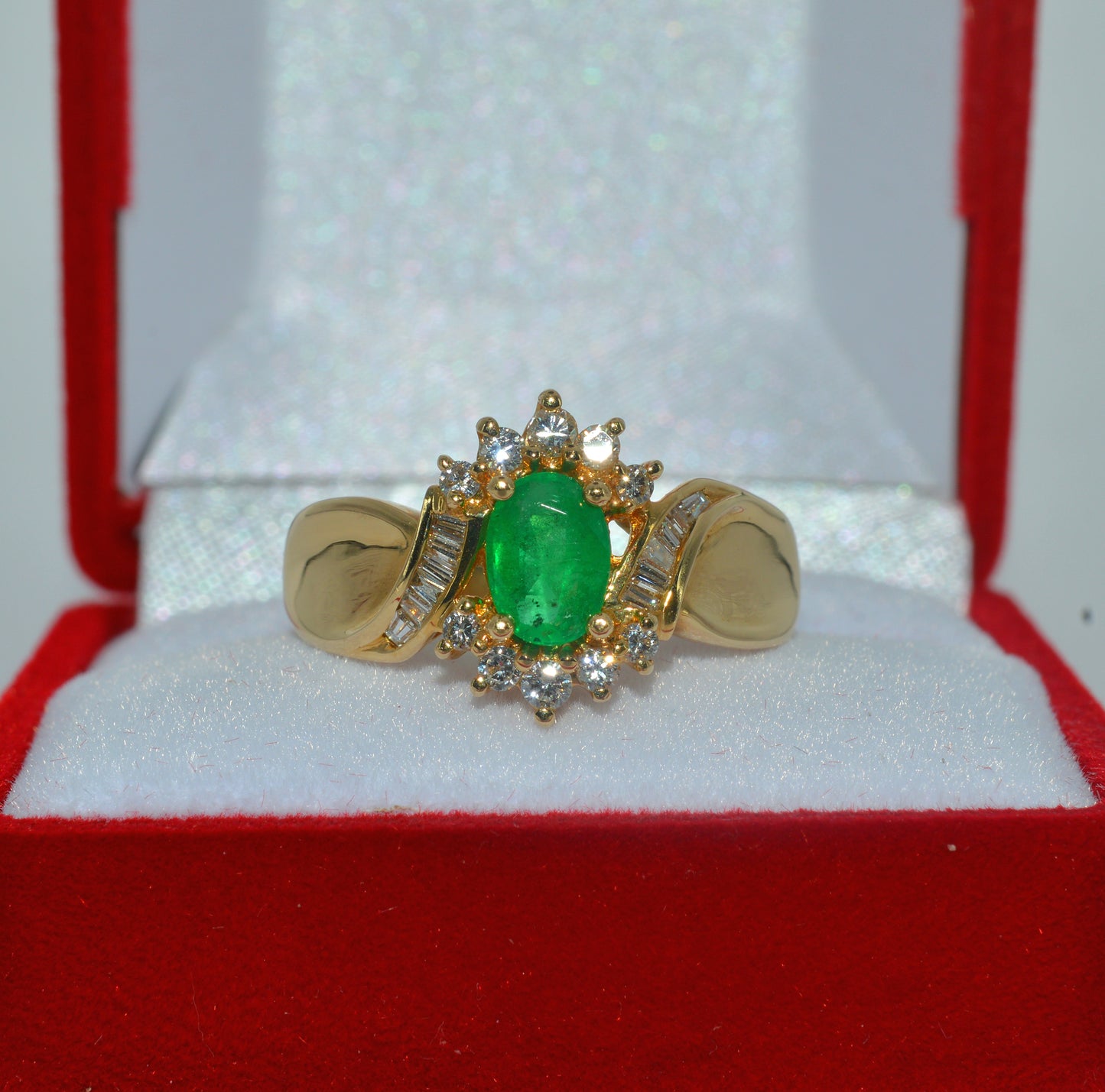 14ct Gold - Emerald & Diamond Ring front on